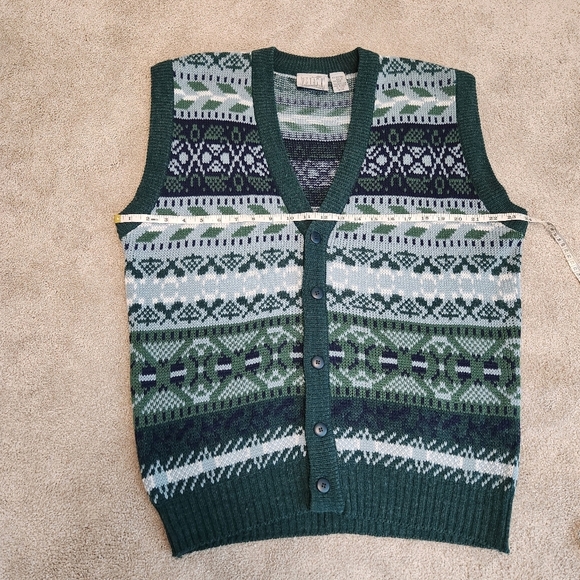 Estate Vintage 90s Sweater Vest Button Front Cardigan Geometric Print Size M - Picture 6 of 11